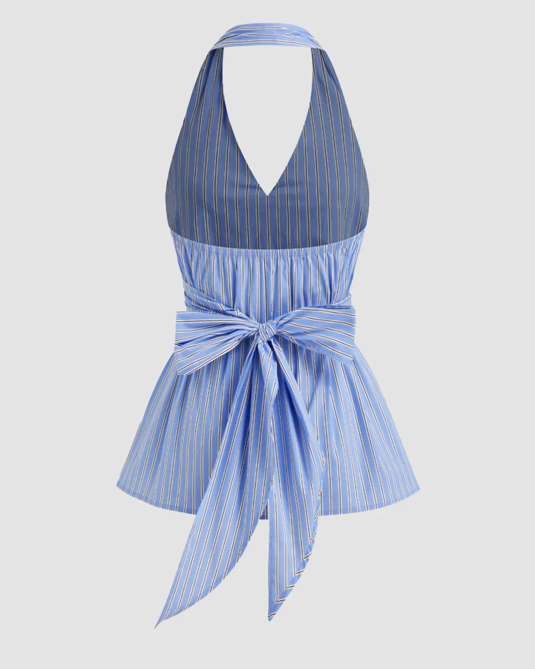 Halter Neckline Stripe Bowknot Ruffle Hem Top