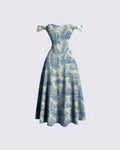 Printed Faux Fishbone Design Romantic Off-Shoulder Dress