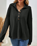 Collared Neck Straight Hem Solid Full Sleeve Top in Black