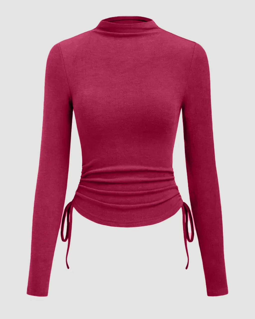 Thermal High Neck Drawstring Ruched Top in Ruby