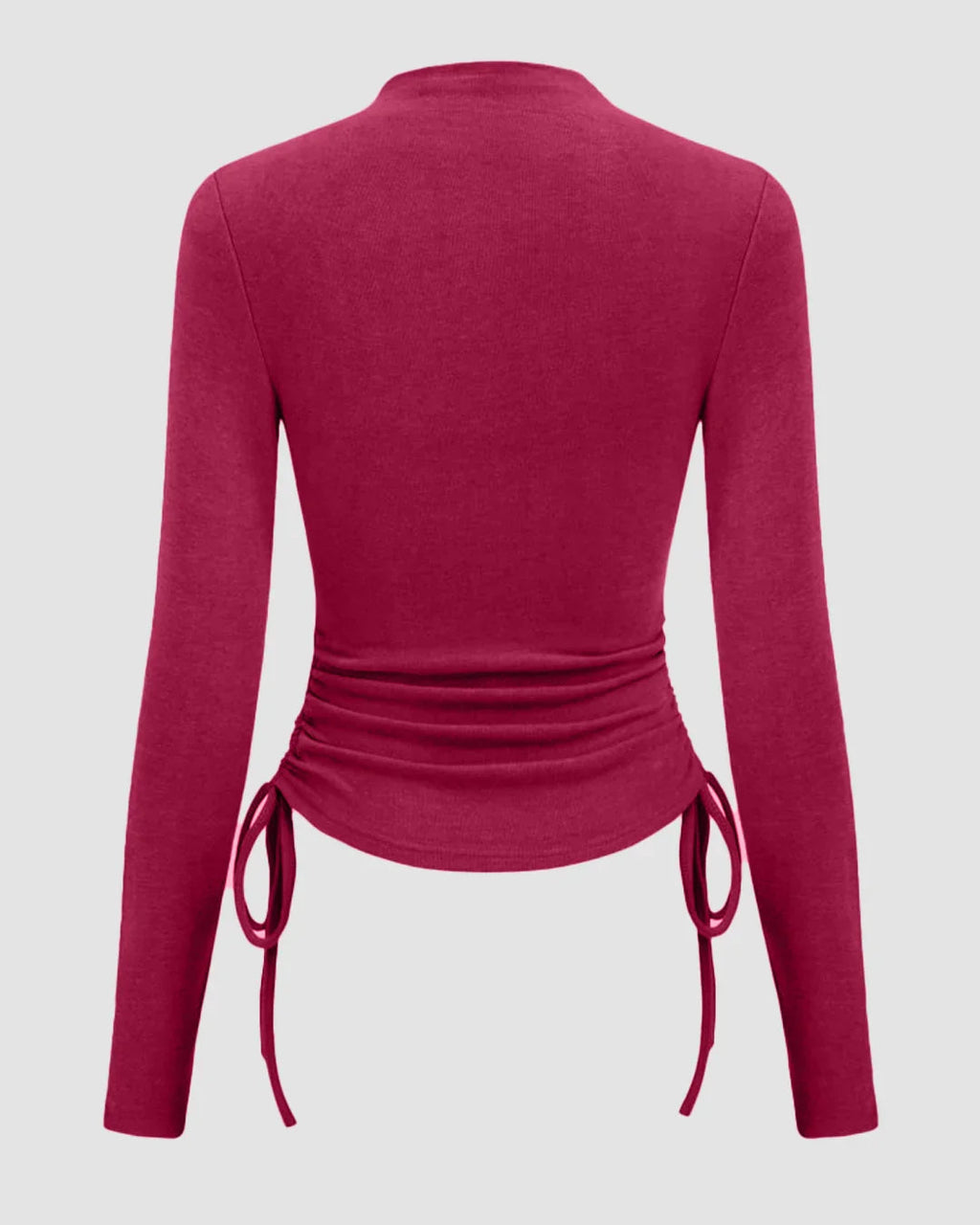 Thermal High Neck Drawstring Ruched Top in Ruby