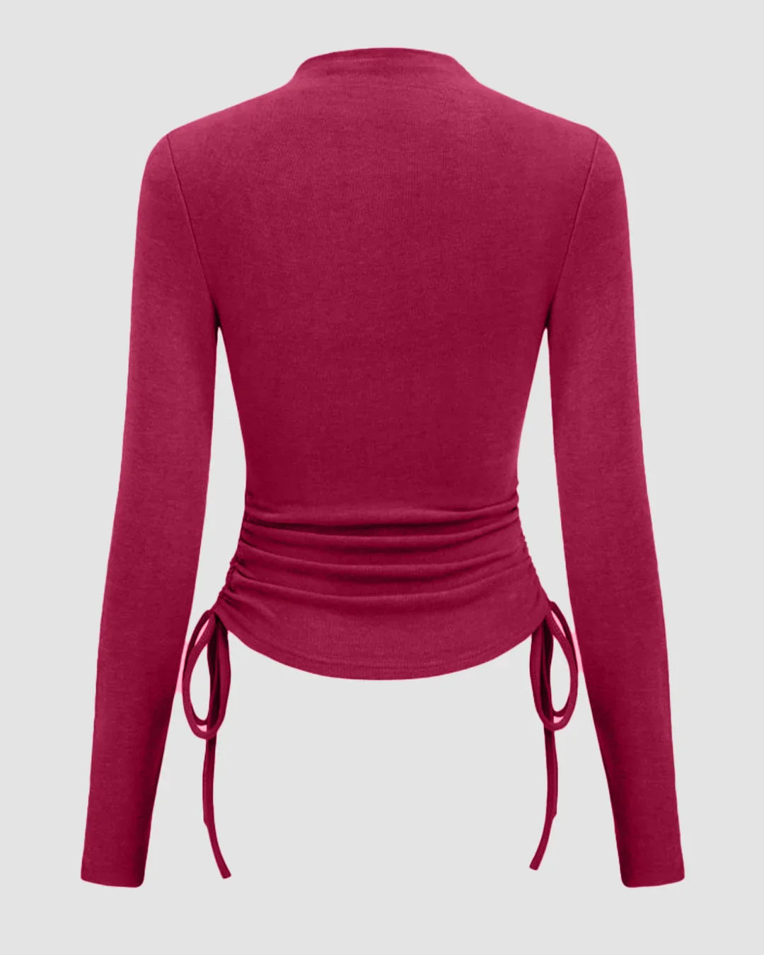 Thermal High Neck Drawstring Ruched Top in Ruby