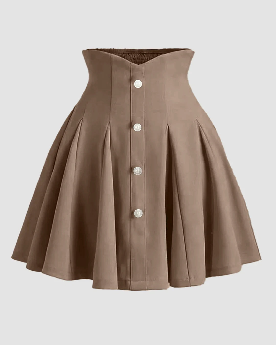A-Line Fit Flared Hem Cinched Waist Pleated Skirt in Brown