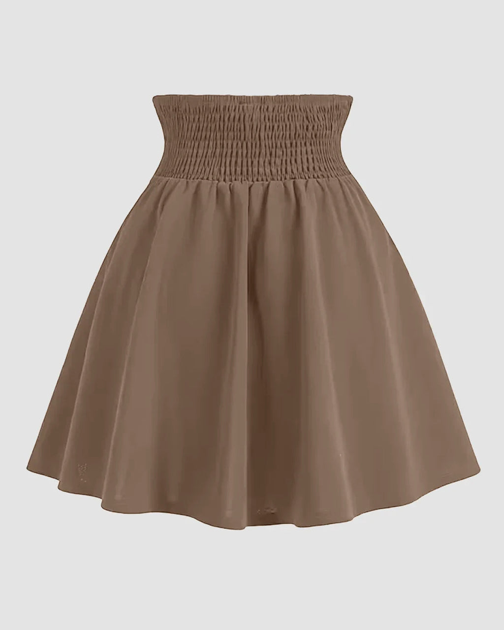 A-Line Fit Flared Hem Cinched Waist Pleated Skirt in Brown