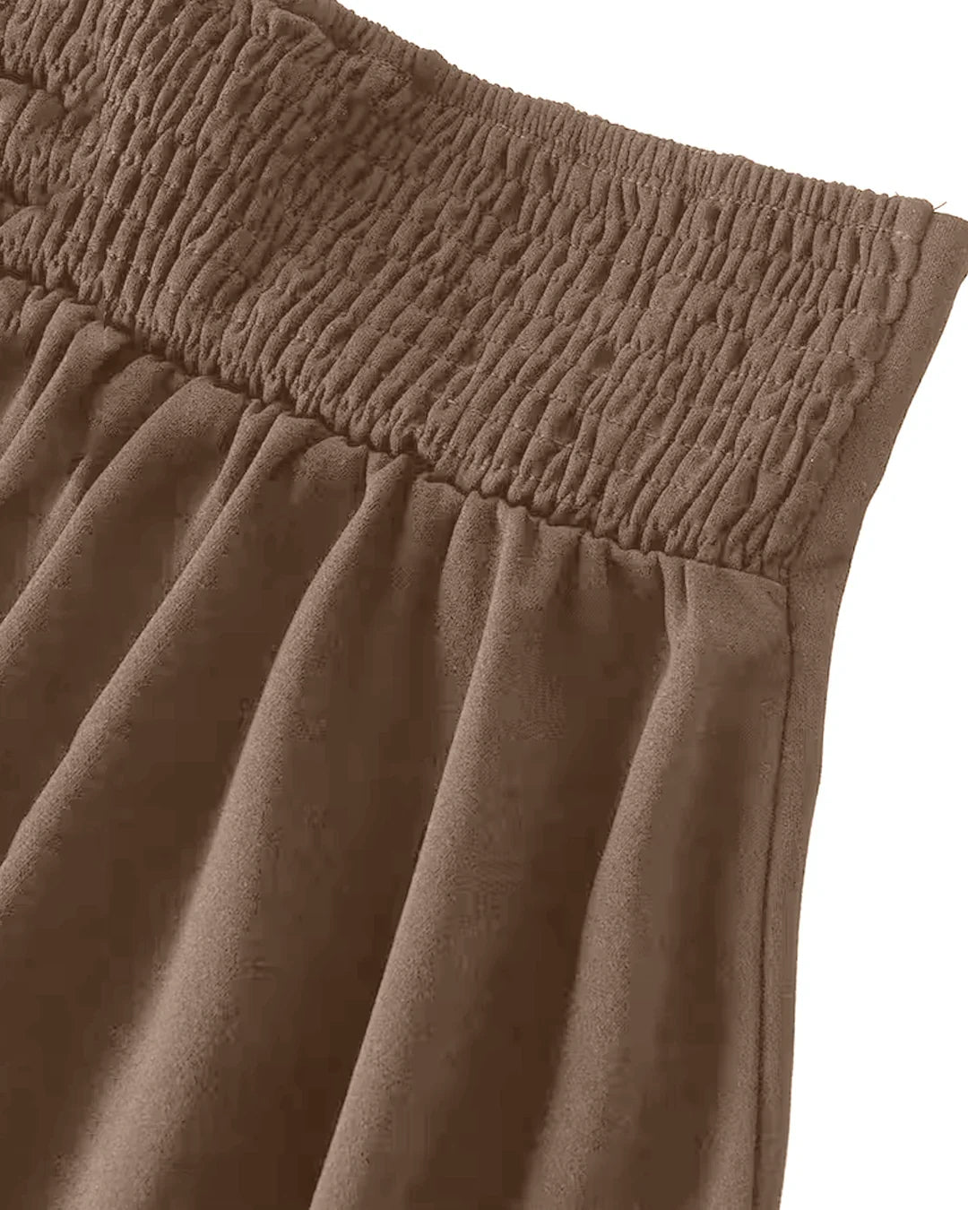 A-Line Fit Flared Hem Cinched Waist Pleated Skirt in Brown