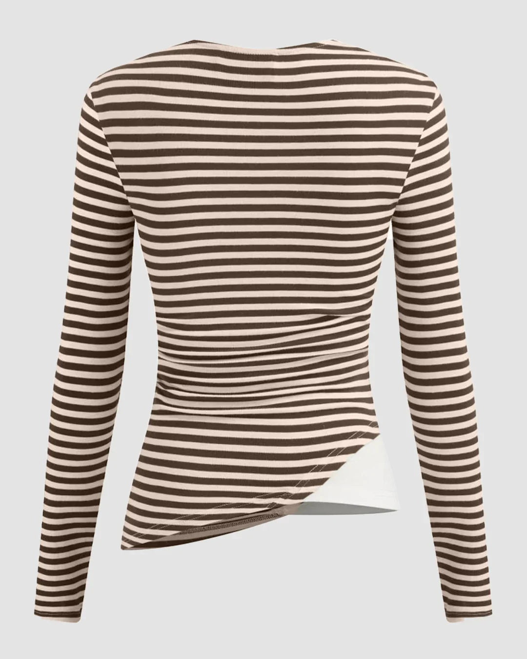 Stripe Asymmetrical Neckline Long Sleeve Ruched Top