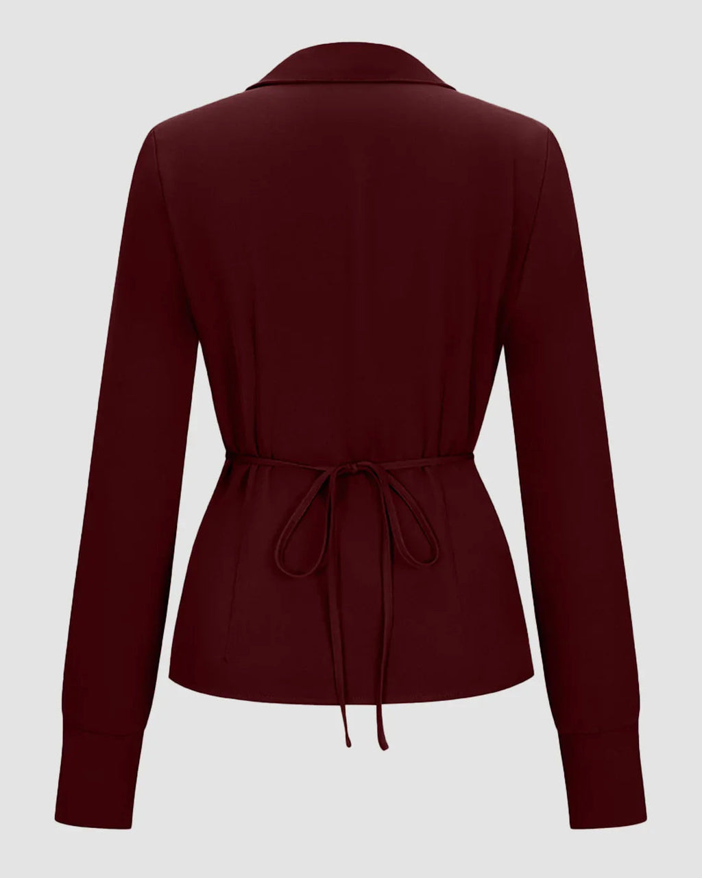 Solid Ruched Button Long-Sleeve Shirt in Dark Merlot