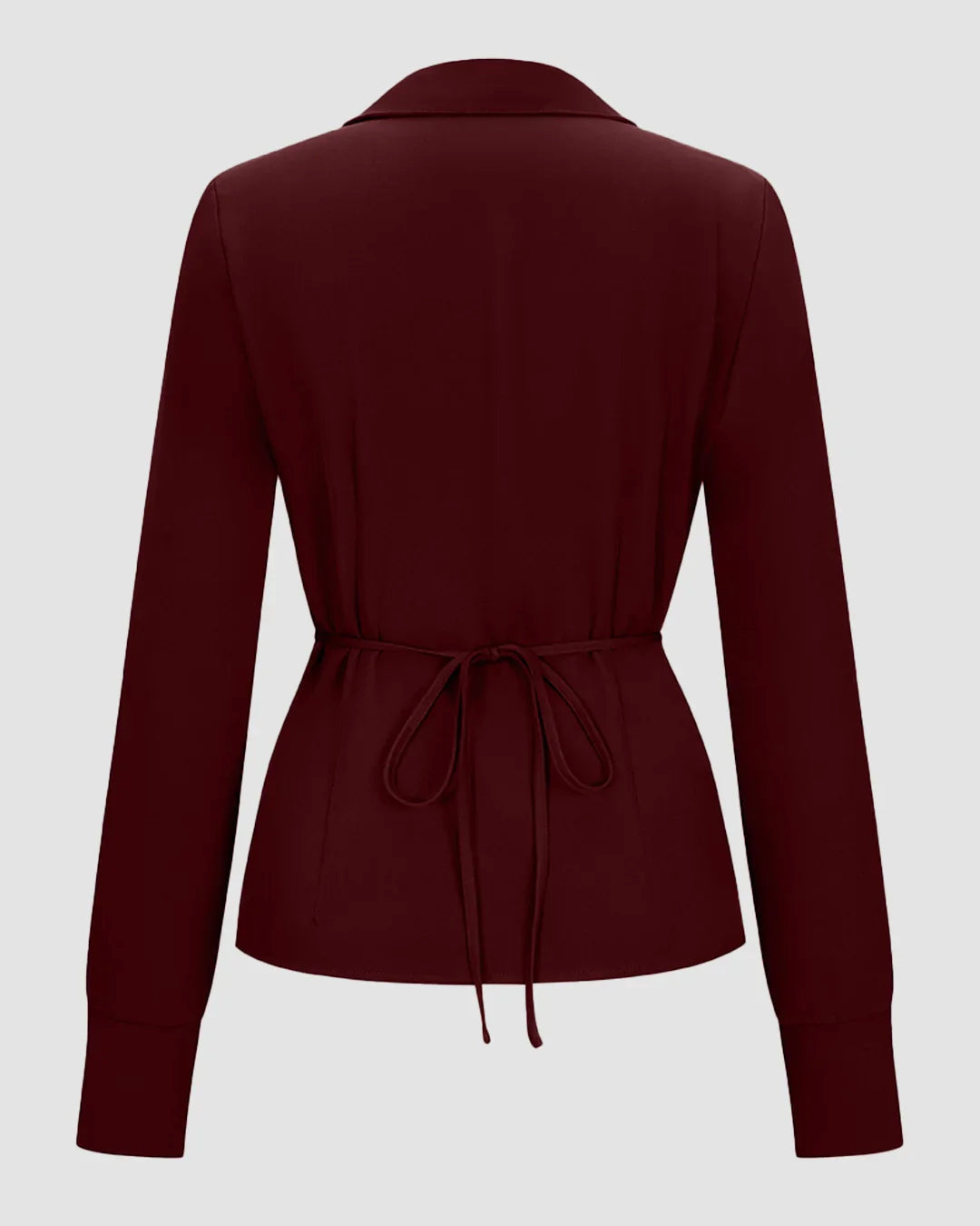 Solid Ruched Button Long-Sleeve Shirt in Dark Merlot