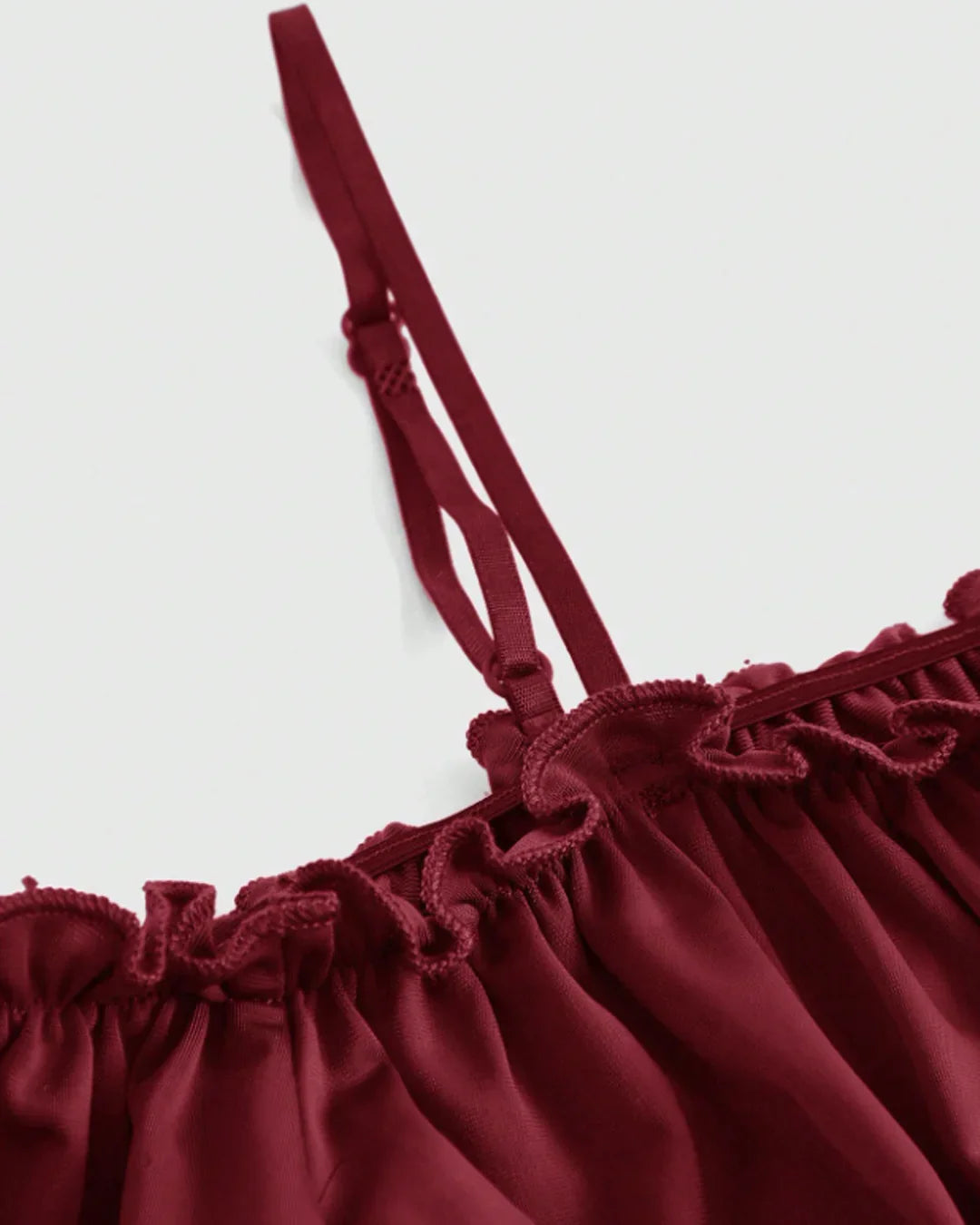 Off-Shoulder Slim Fit Solid Bell Sleeve Crop Top in Burgundy