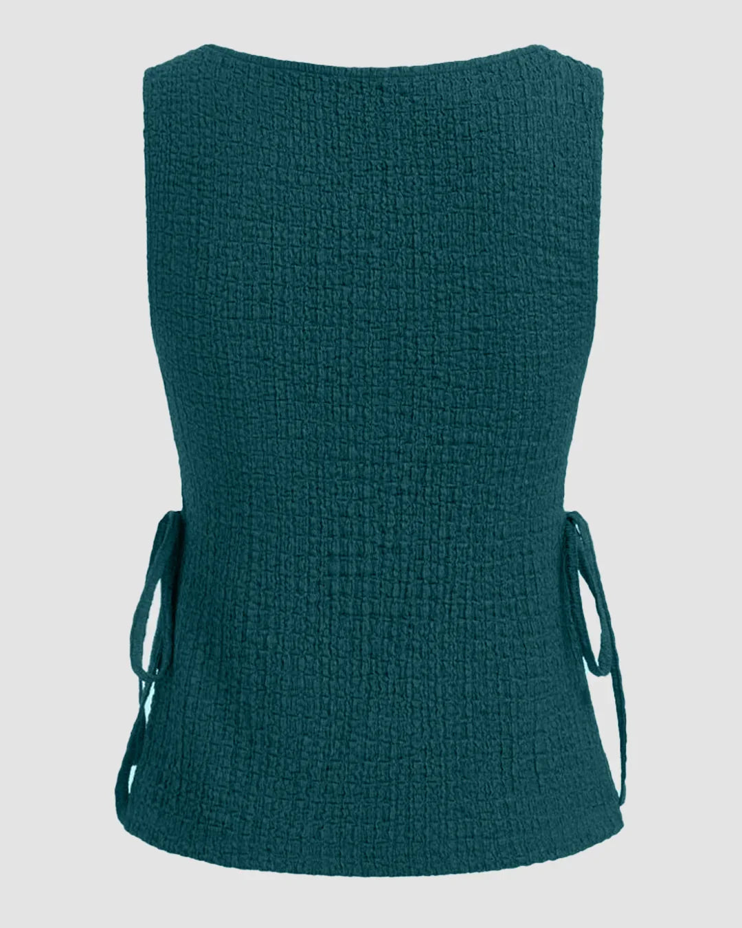 Boat Neck Texture Knotted Split Tank Top in Blue