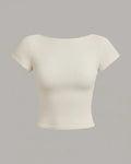 Minimalist Backless Short Sleeve Crop Top in Milky White
