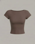 Minimalist Backless Short Sleeve Crop Top in Coca