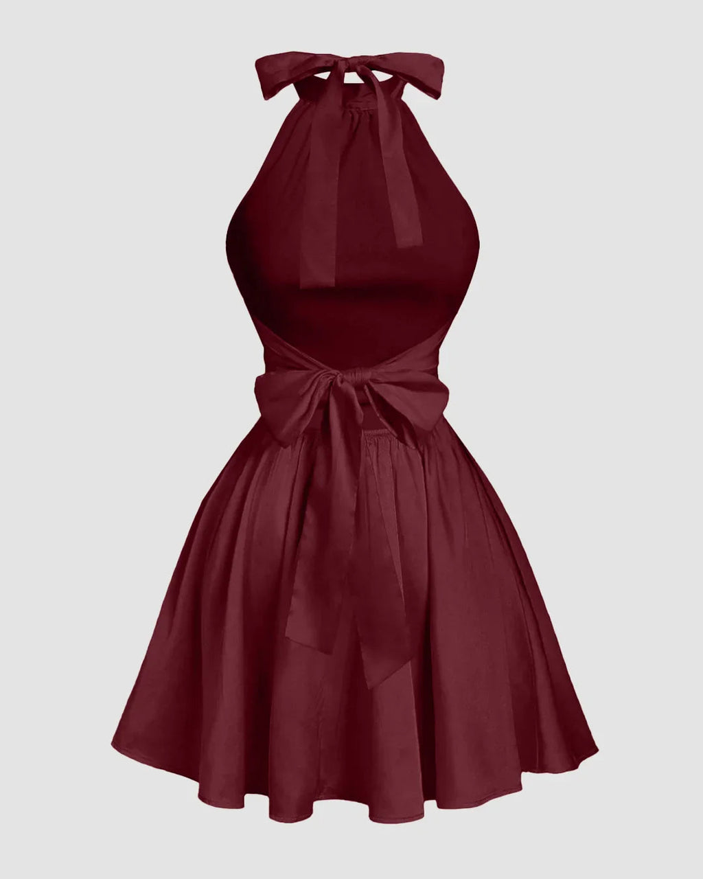 Red Halter Neck Backless Ruched Mini Dress