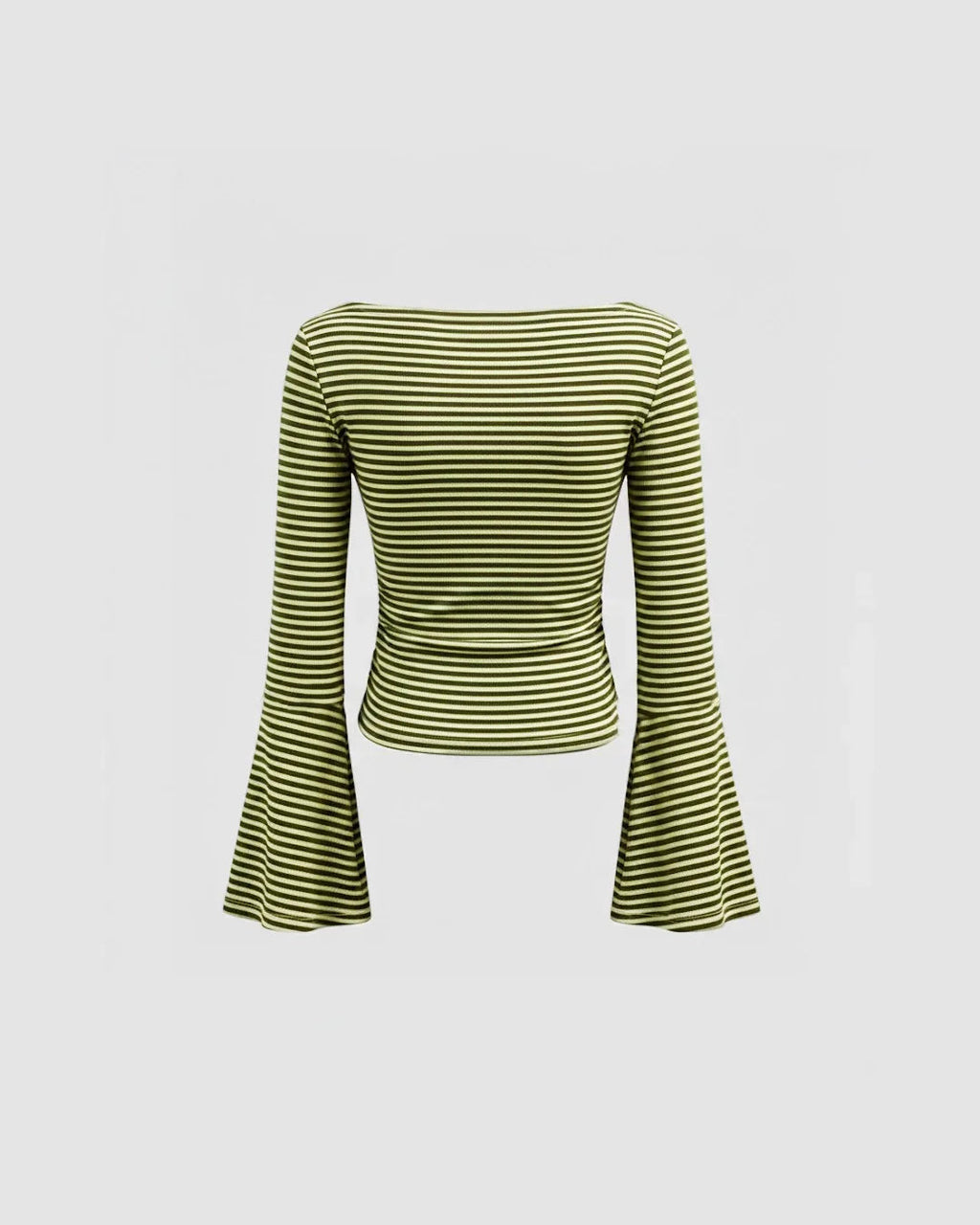 Boat Neck Slim Fit Straight Hem Striped Pattern Bell Sleeve Top