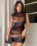 Textured Print Ruched Bodycon Mini Dress