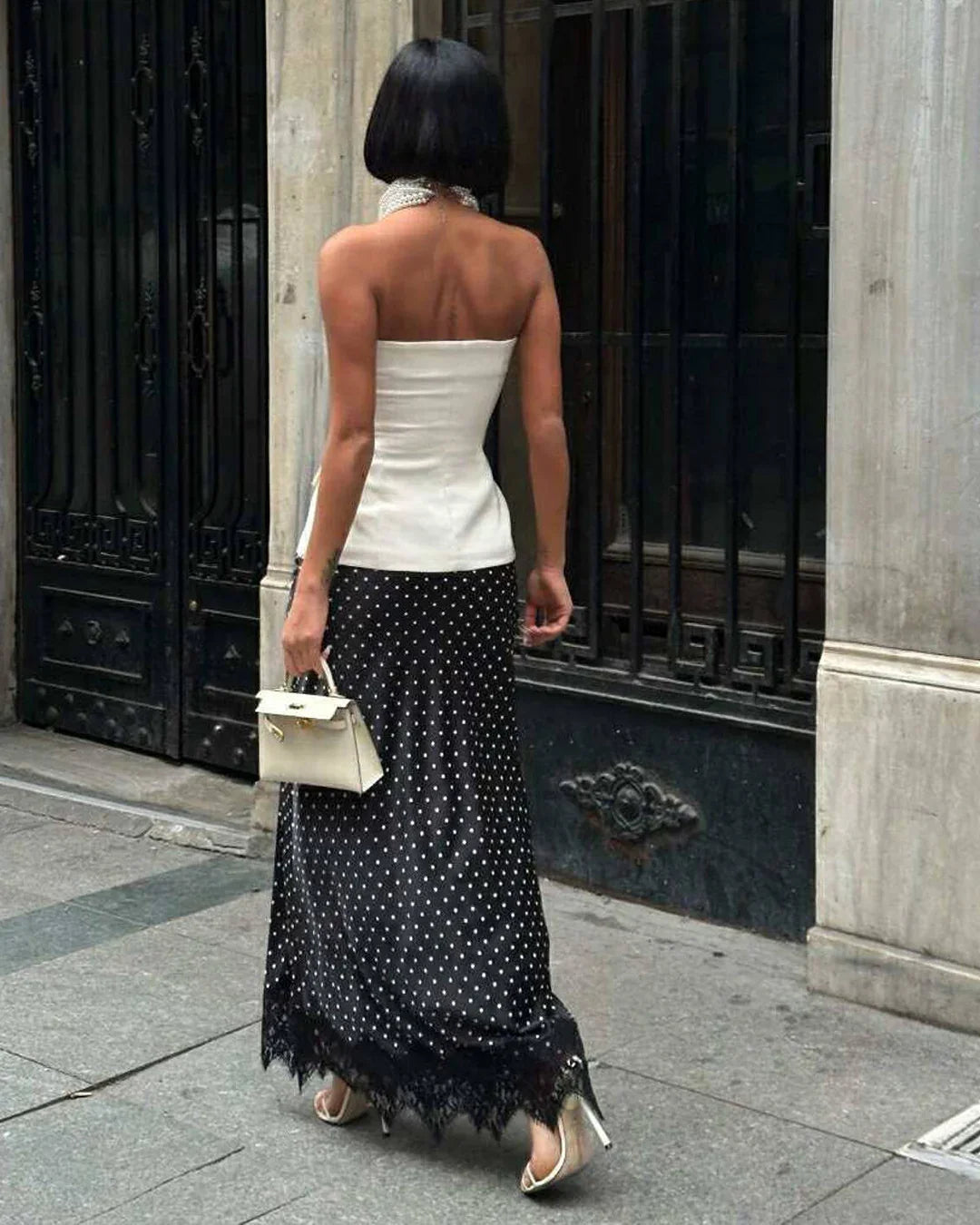 Set of 2 - Strapless Top and Polka Dots Long Skirt