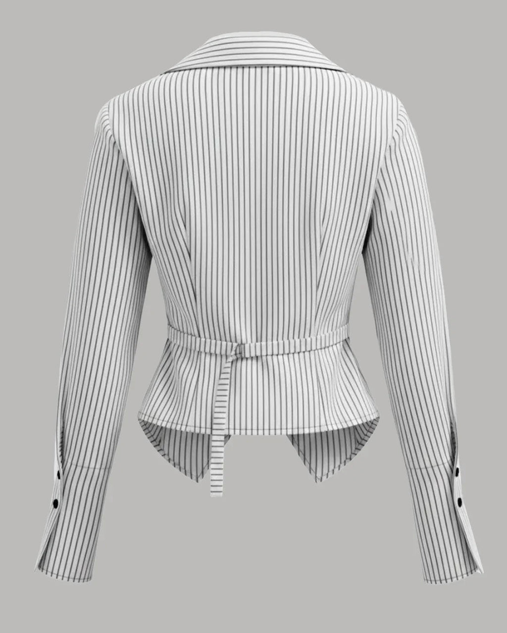 White Stripe Collar Long Sleeve Ruched Asymmetrical Hem Shirt