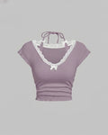 Lace Trim Halter Tie Neck in Lilac