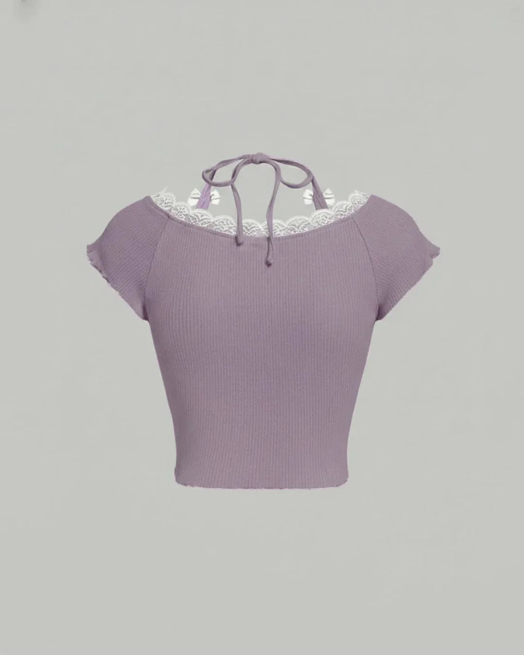 Lace Trim Halter Tie Neck in Lilac
