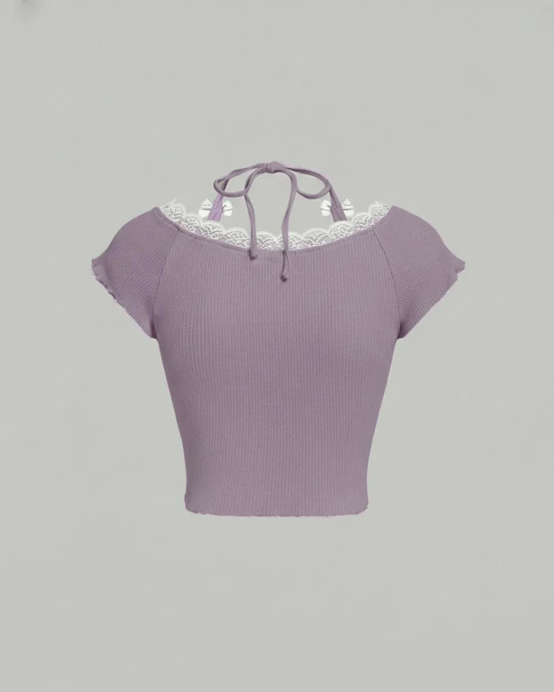 Lace Trim Halter Tie Neck in Lilac