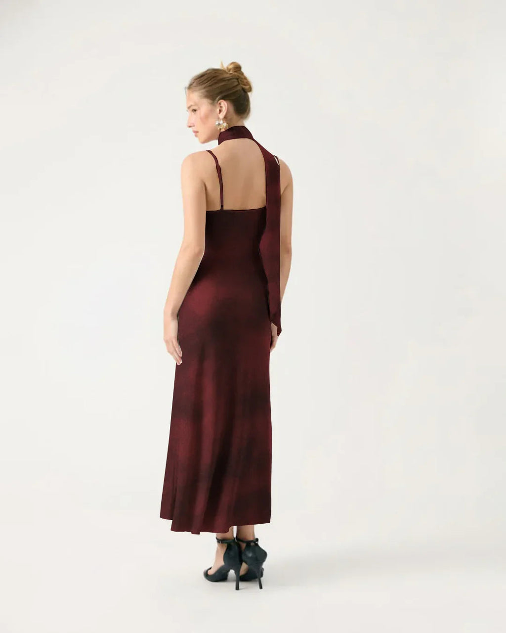 Jersey Cowl Neck Ruched Mermaid Maxi Dress With Scarf