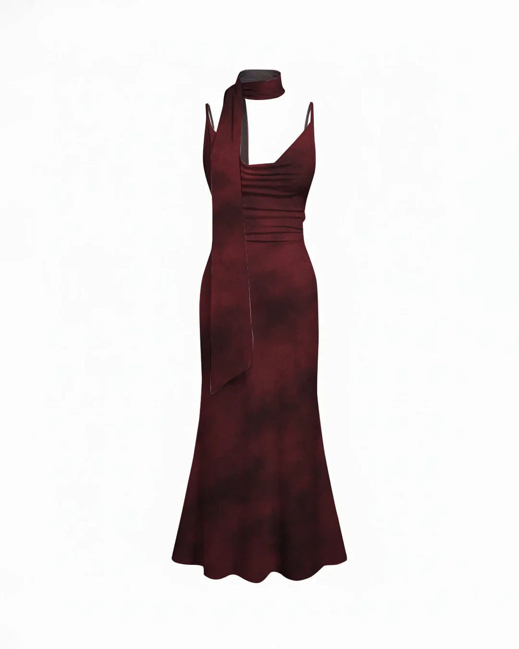 Jersey Cowl Neck Ruched Mermaid Maxi Dress With Scarf