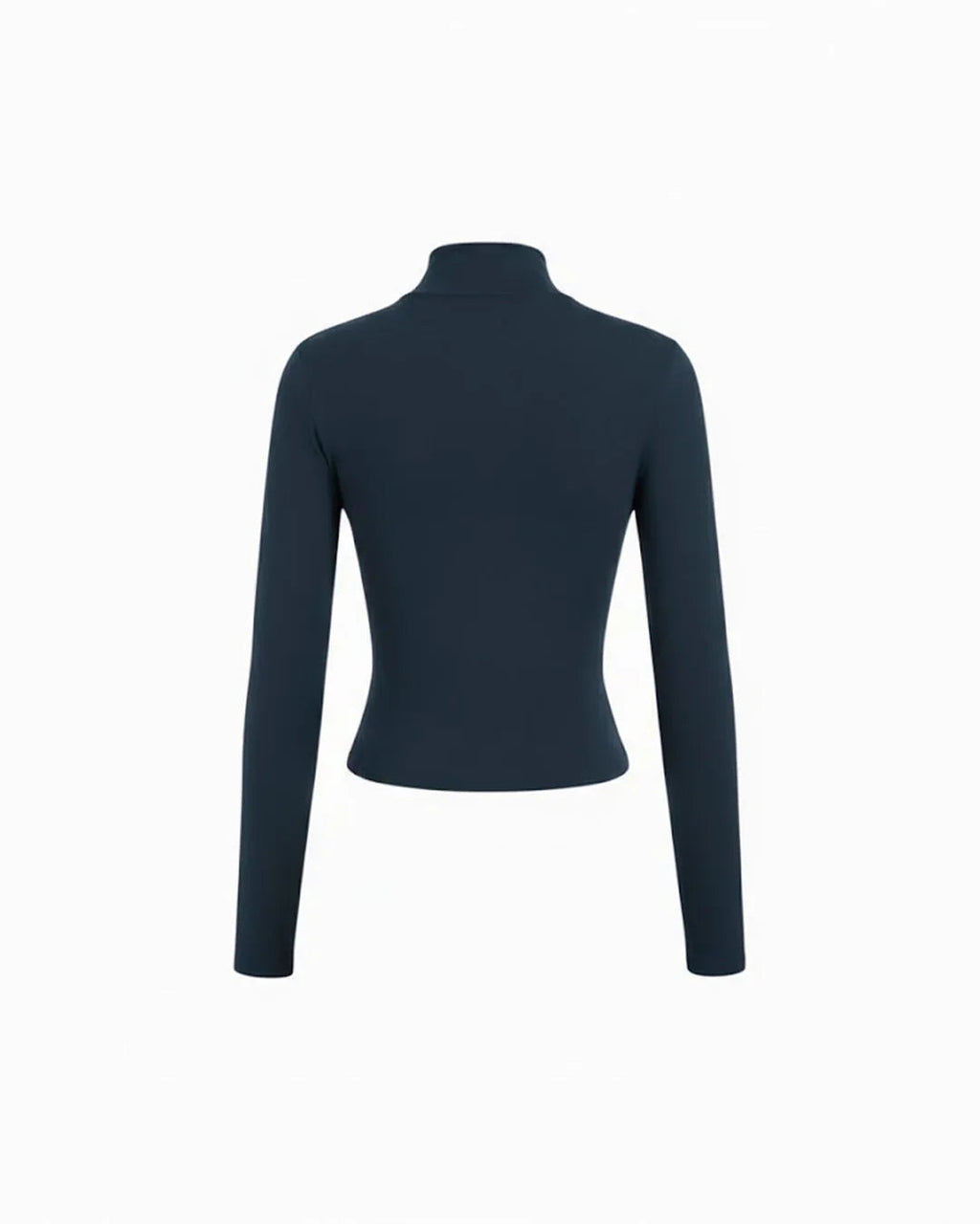Stand Collar Knotted Long Sleeve Top in Navy Blue