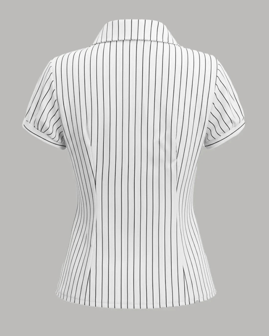 White Striped Short Sleeve Slim Fit Waist Cinched Top