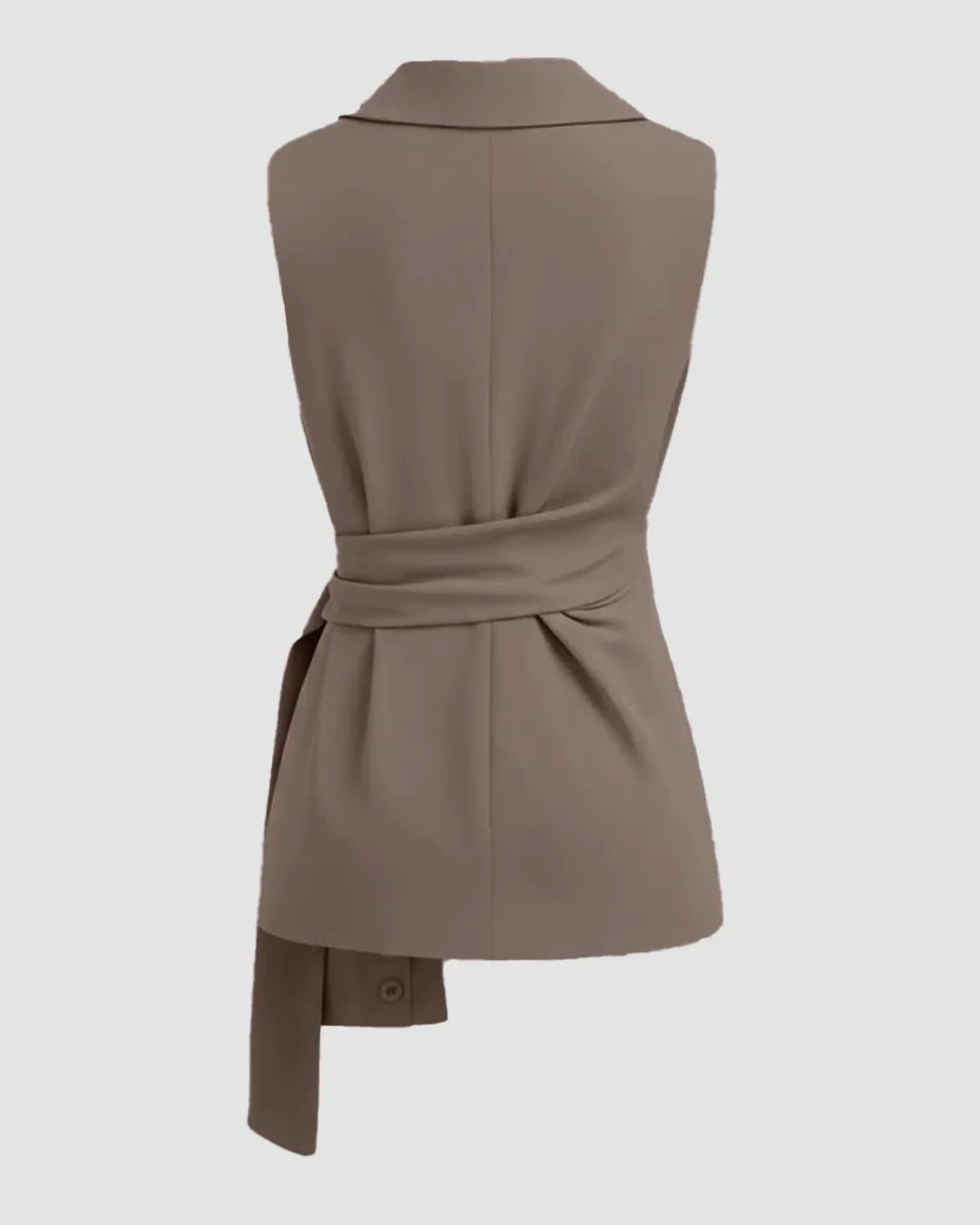 Notched Collar Knotted Blazer Vest in Brown
