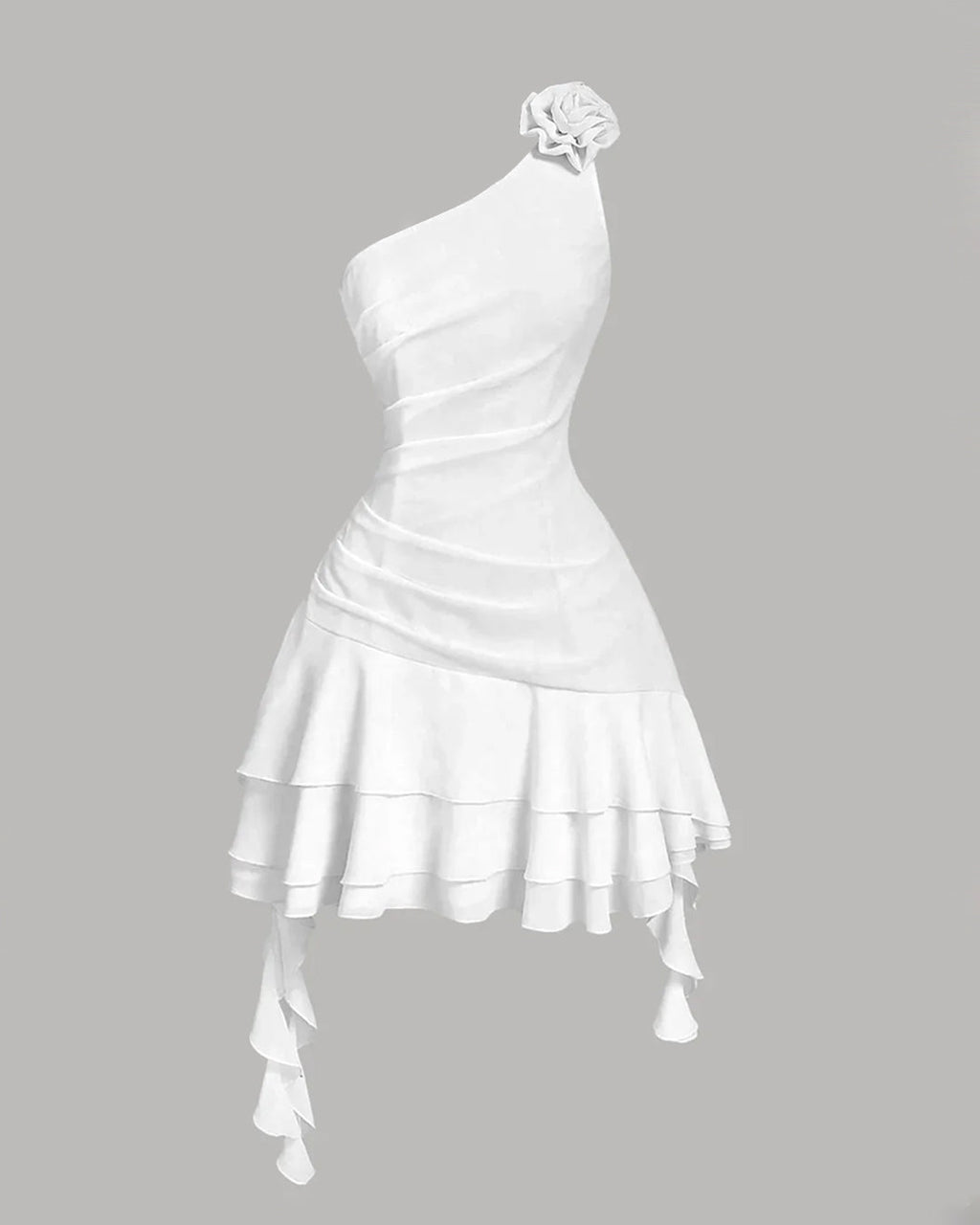 Ruffle Trim Fit and Flare Mini Dress in White