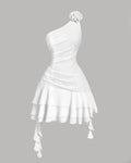 Ruffle Trim Fit and Flare Mini Dress in White