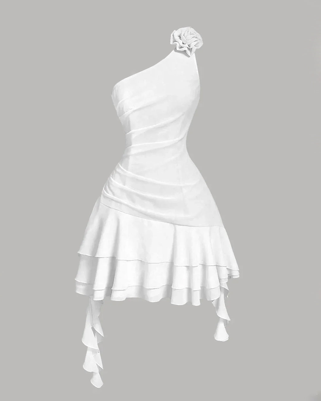 Ruffle Trim Fit and Flare Mini Dress in White