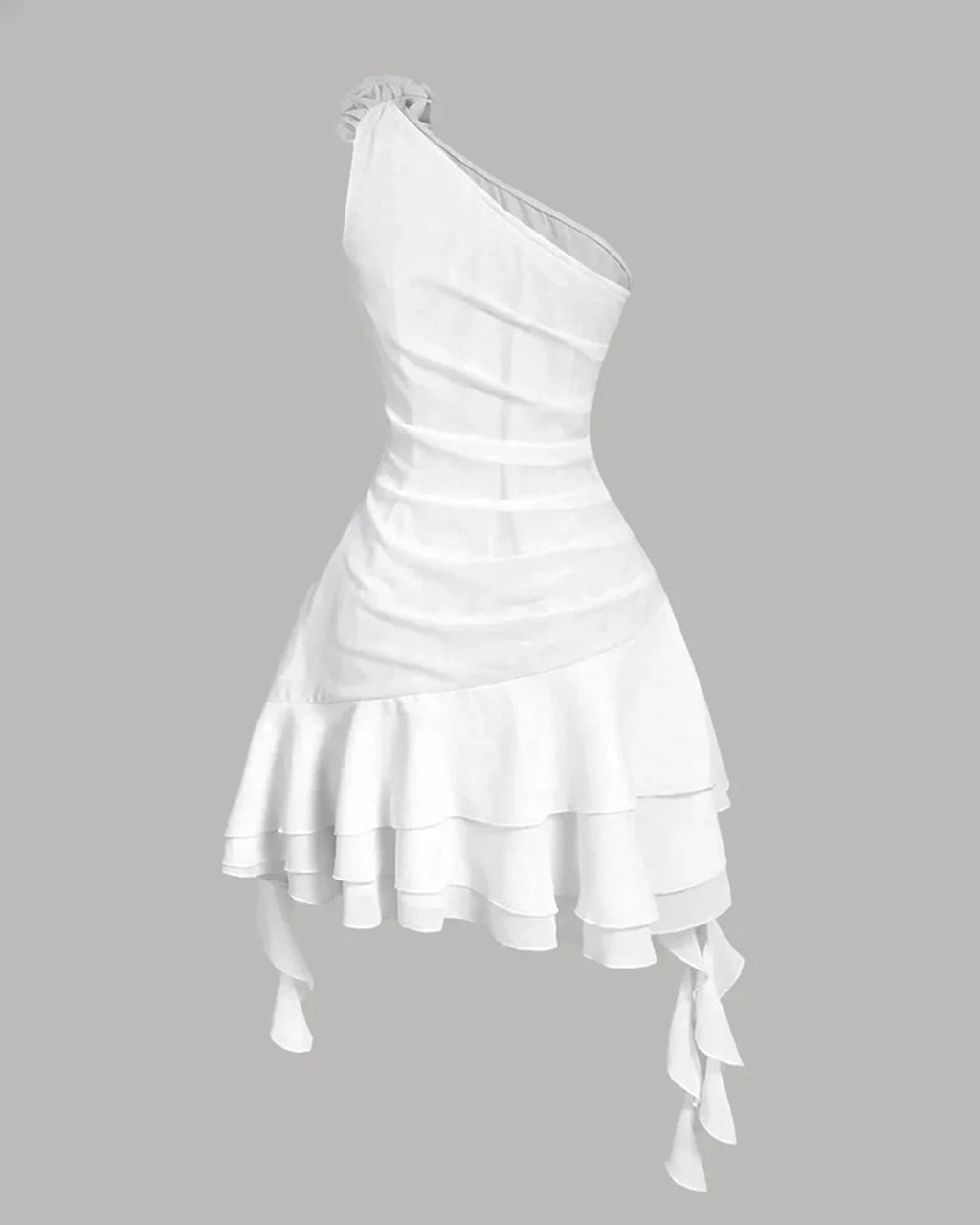 Ruffle Trim Fit and Flare Mini Dress in White