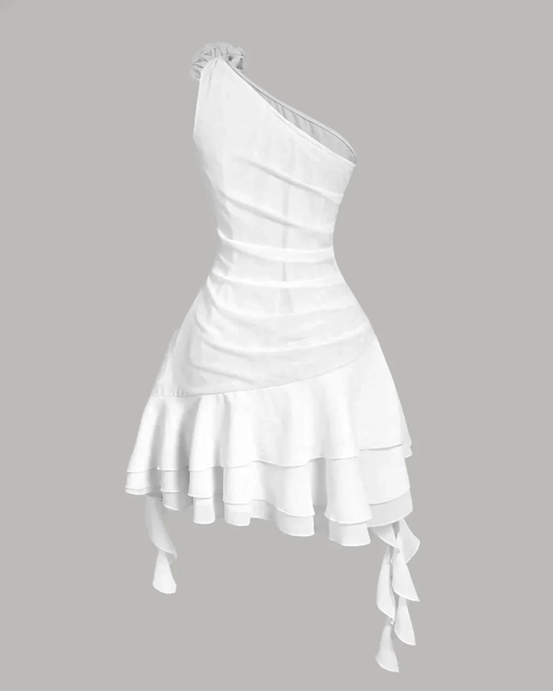 Ruffle Trim Fit and Flare Mini Dress in White