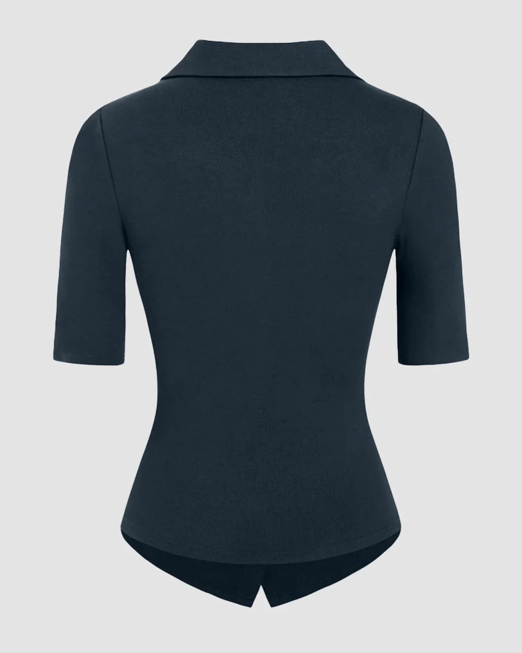 Collar Ruched Cinched Waist Mid-length Sleeve Top in Navy Blue