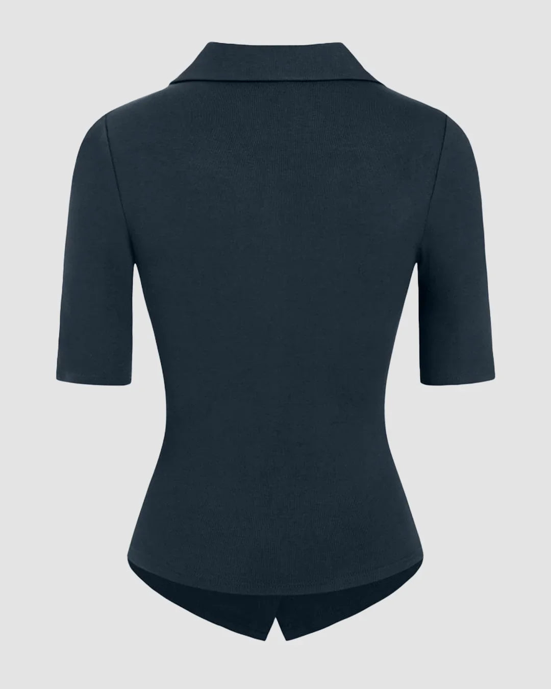 Collar Ruched Cinched Waist Mid-length Sleeve Top in Navy Blue