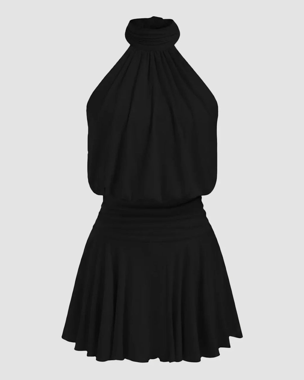 Stand Collar Sleeveless A-Line Mini Dress in Black