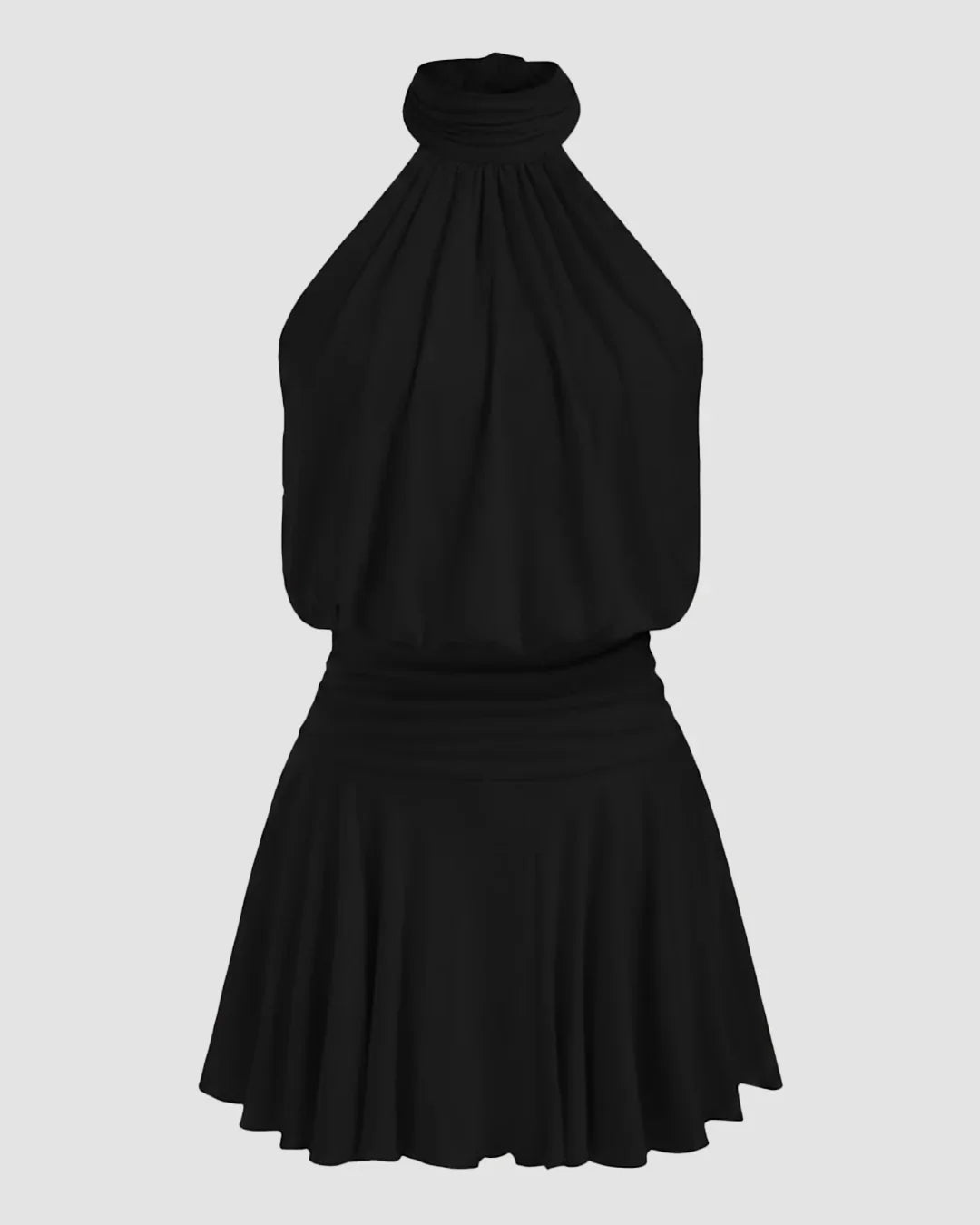 Stand Collar Sleeveless A-Line Mini Dress in Black