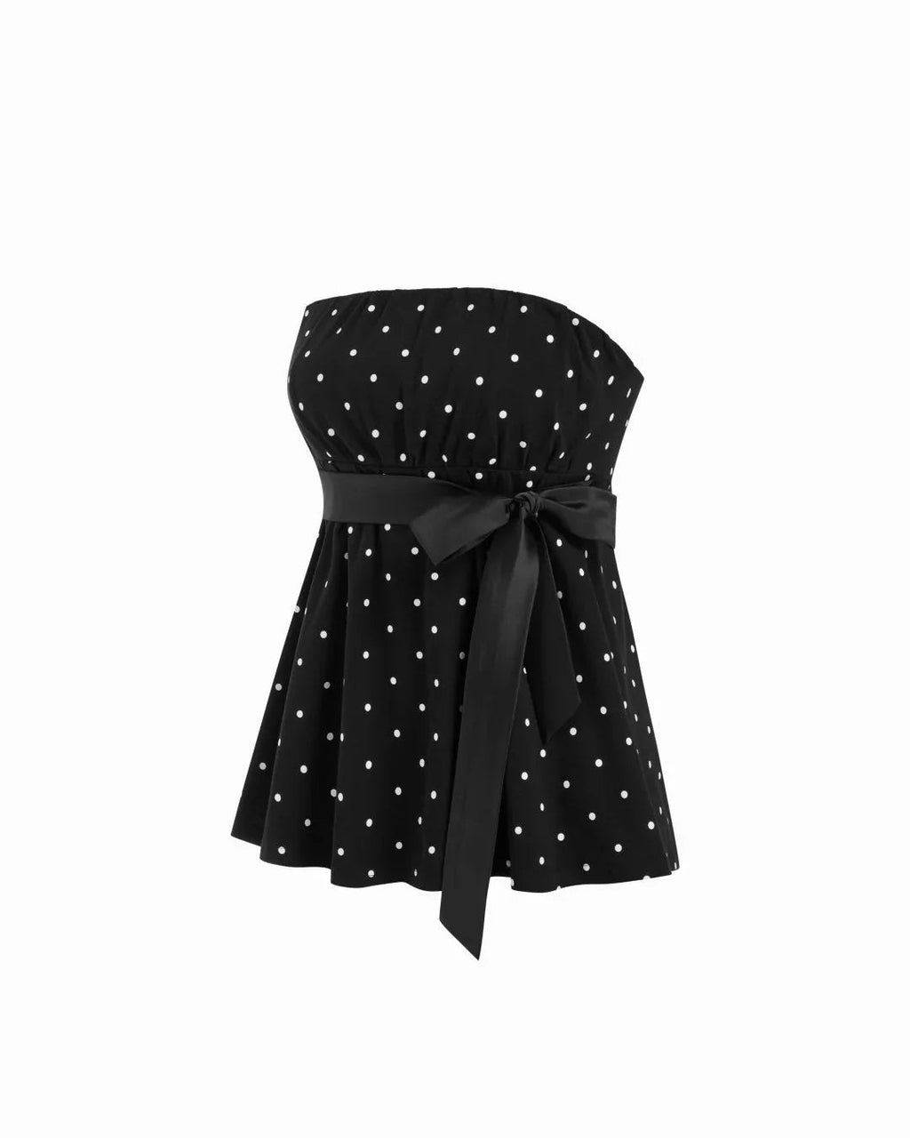 Strapless Polka Dot Bow Belt Bandeau Top