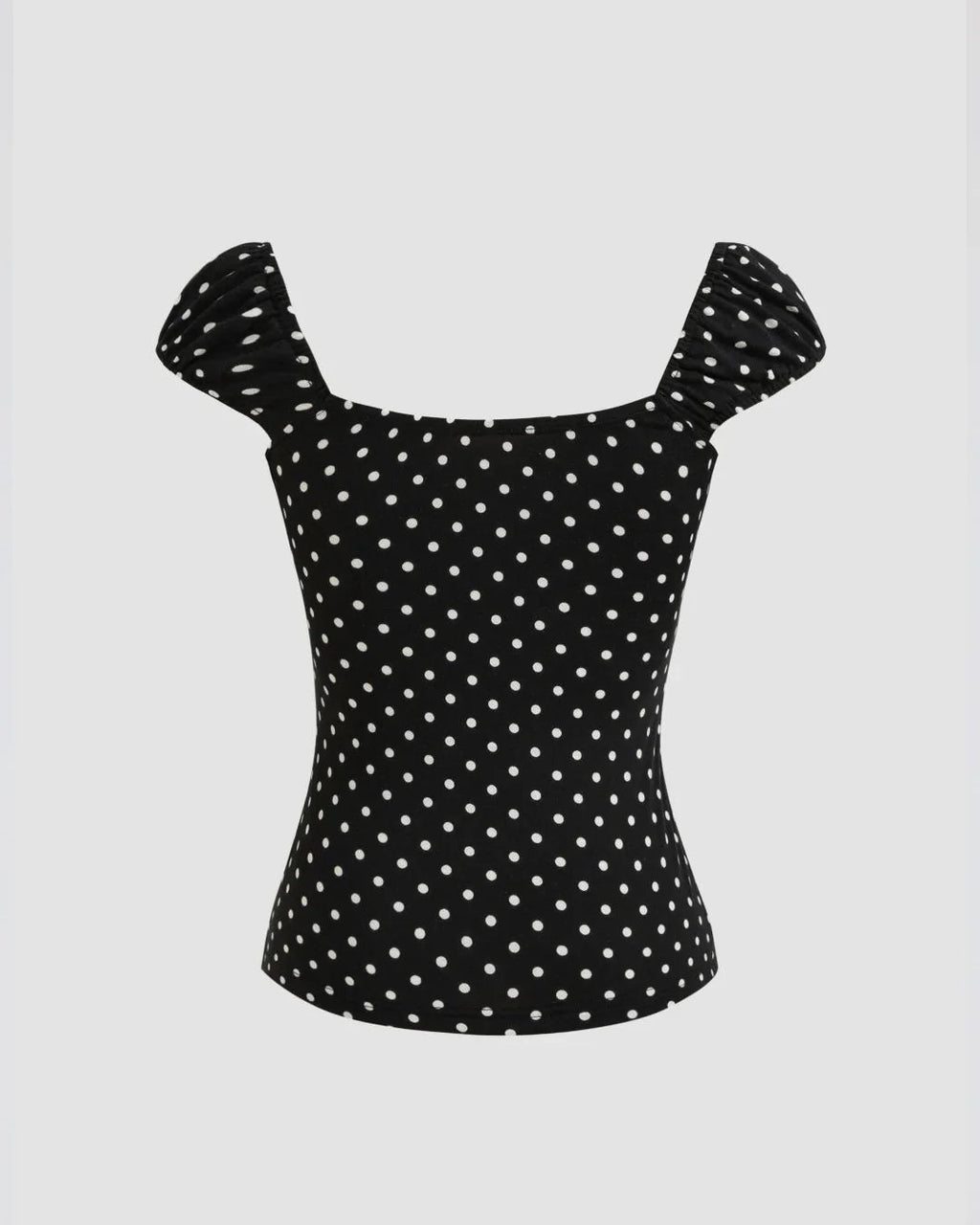 Square Neck Polka Dot Knotted Short Sleeve Top