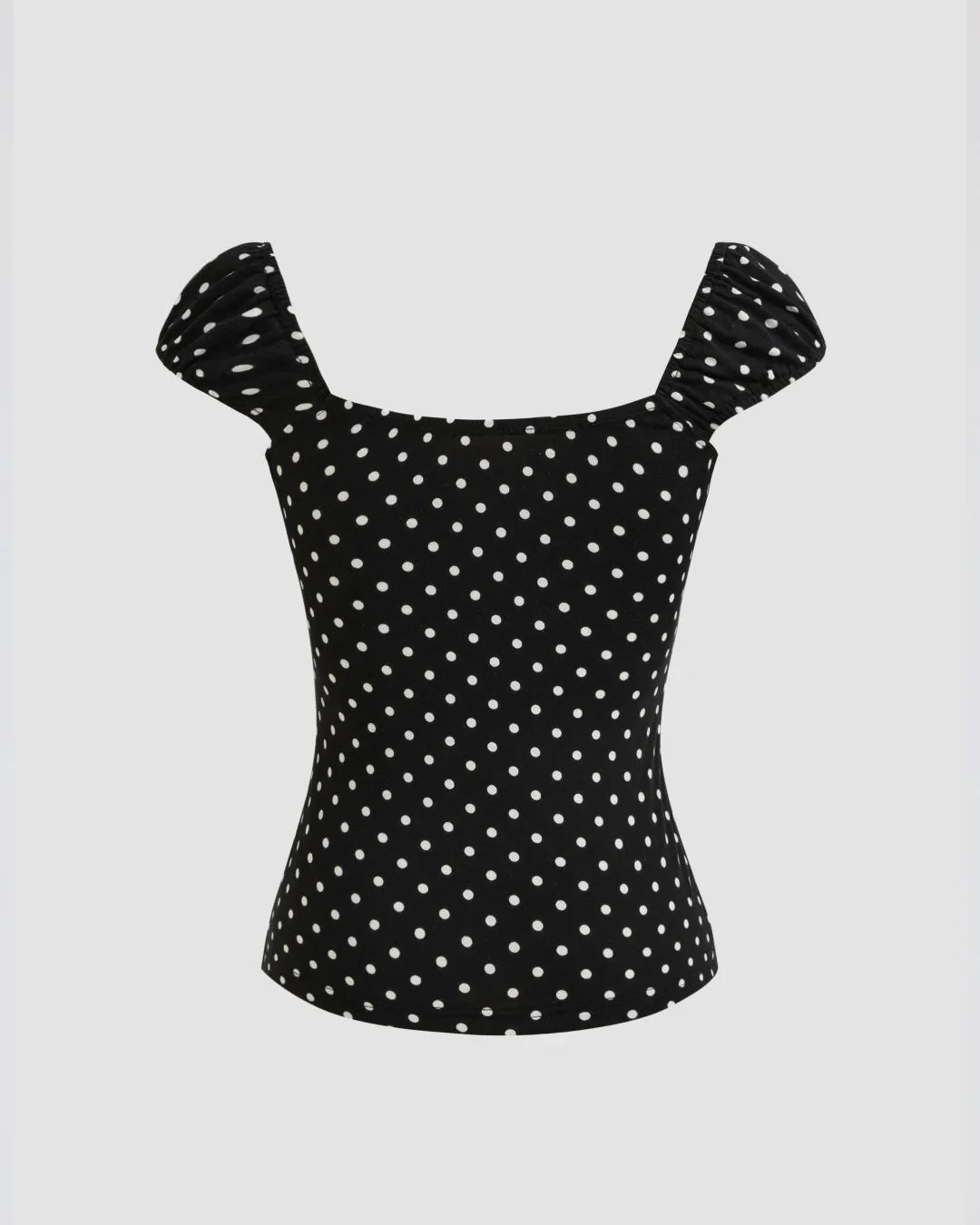 Square Neck Polka Dot Knotted Short Sleeve Top