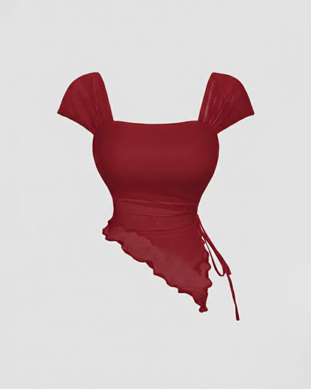 Tie Front Asymmetrical Hem Sleeveless Top in Dark Red