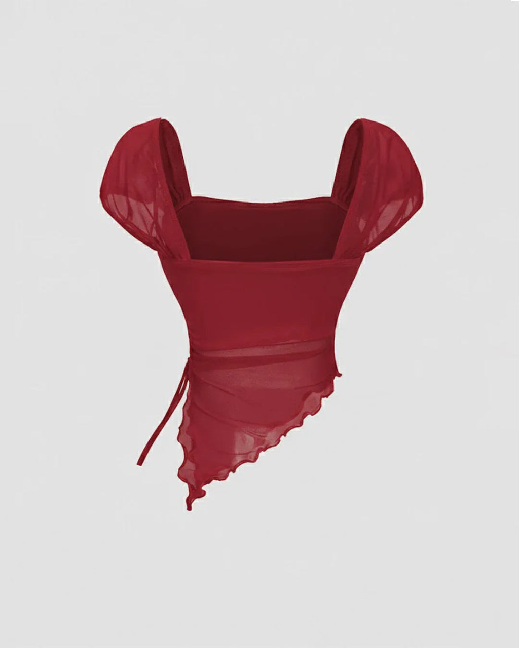 Tie Front Asymmetrical Hem Sleeveless Top in Dark Red