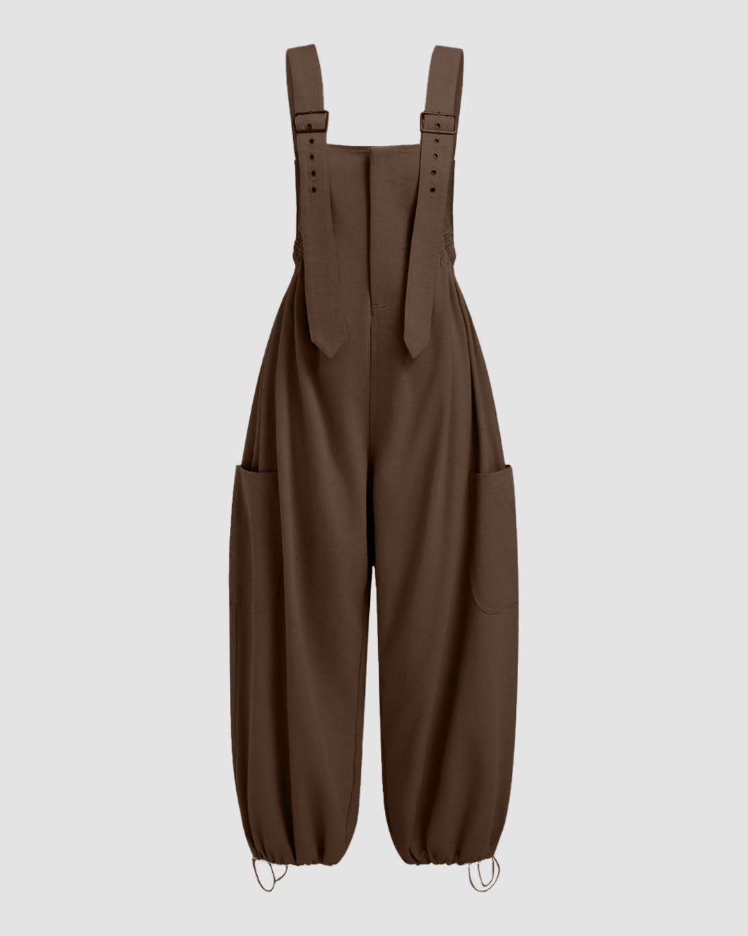 Square Neck Drawstring Wide Leg Jumpsuit in Brown