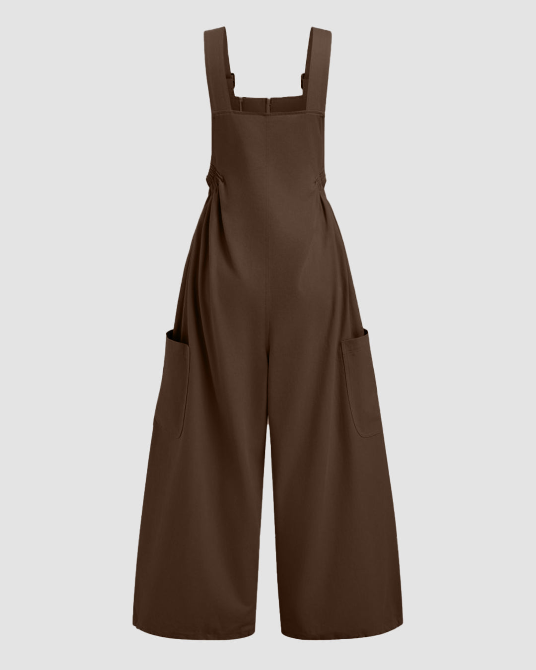 Square Neck Drawstring Wide Leg Jumpsuit in Brown