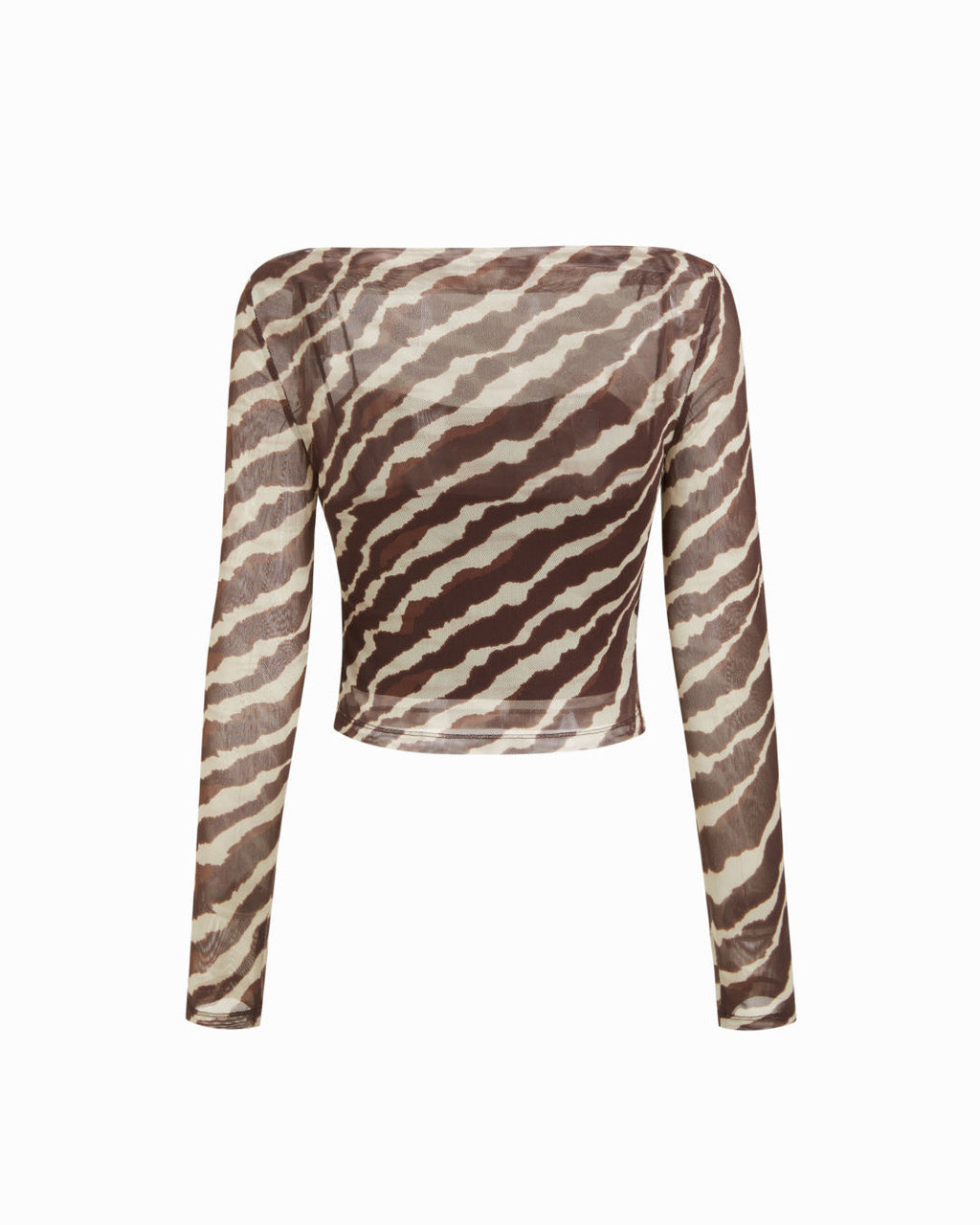 Mesh Leopard Boat Neck Long Sleeve See-through Cami Top