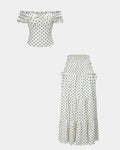 Polka Dots Print Ruched Off Shoulder Top And Tie-Up Skirt Set