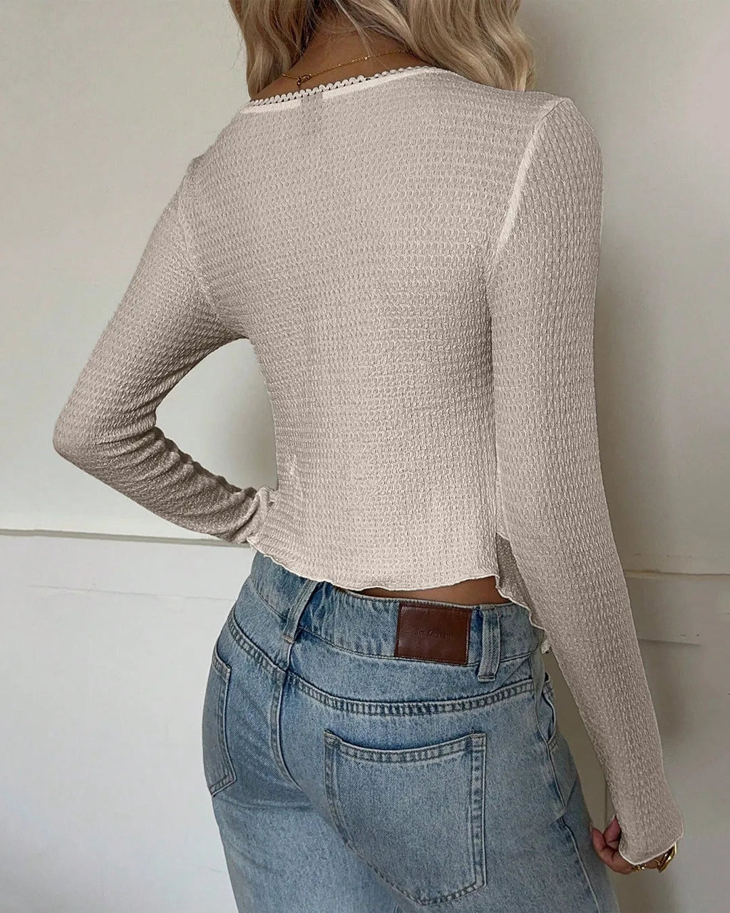 Solid Color Asymmetric Hem Long Sleeve Top in Light Grey