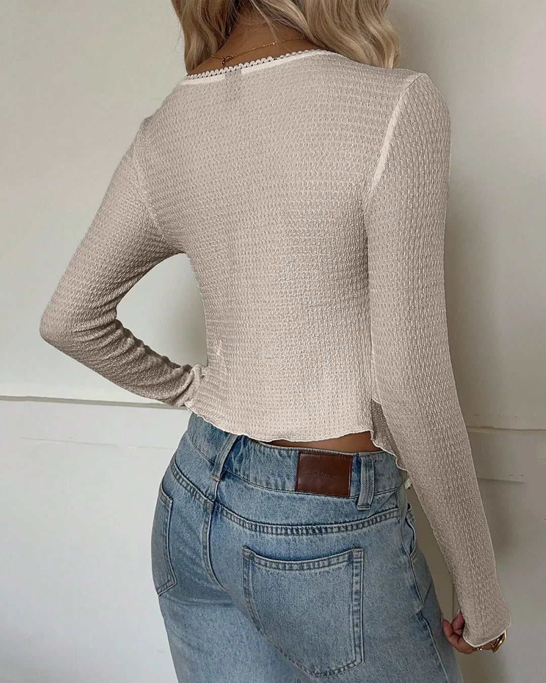 Solid Color Asymmetric Hem Long Sleeve Top in Light Grey