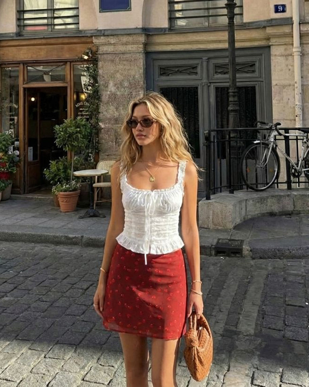 Cherry Graphic Mid Rise A-line Midi Skirt